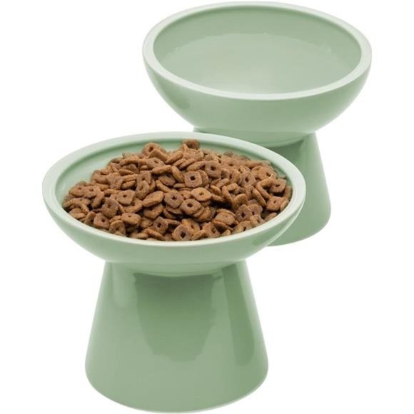 2 Extra Wide Elevated Cat Food Bowl, Ceramic Cat Bowls for Food and Water, Wide - Picture 1 of 6